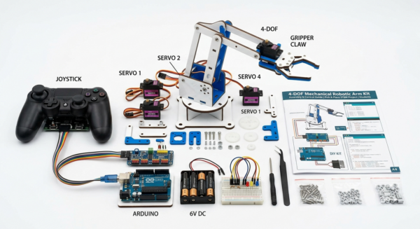 4-DOF Mechanical Robotic Arm DIY Kit with Joystick Control | Pick & Place STEM Engineering Project for Students