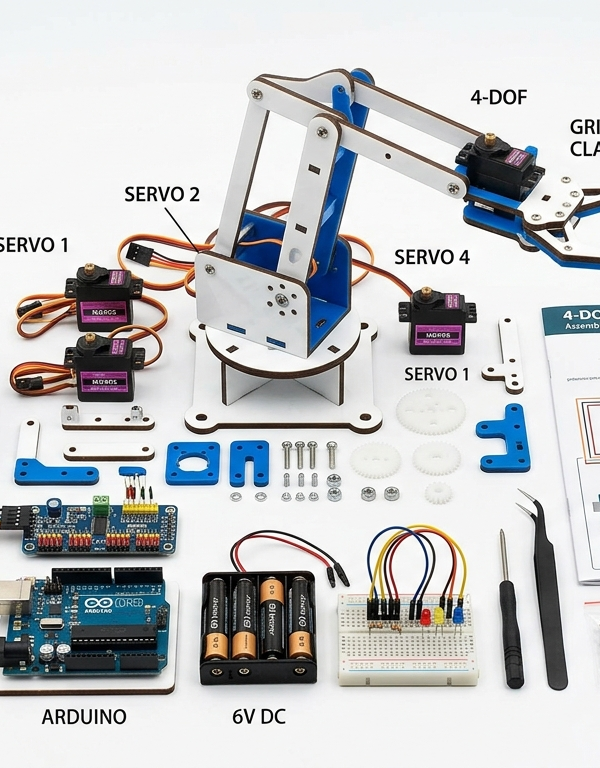 4-DOF Mechanical Robotic Arm DIY Kit with Joystick Control | Pick & Place STEM Engineering Project kit for Students 4-DOF Mechanical Robotic Arm DIY Kit with Joystick Control | Pick & Place STEM Engineering Project for Students