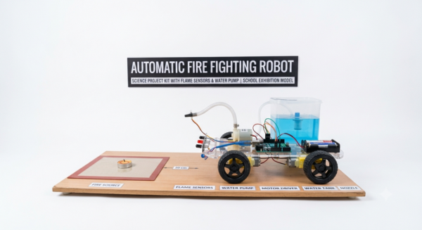 Automatic Fire Fighting Robot Science Project Kit with Flame Sensors & Water Pump | School Exhibition Model