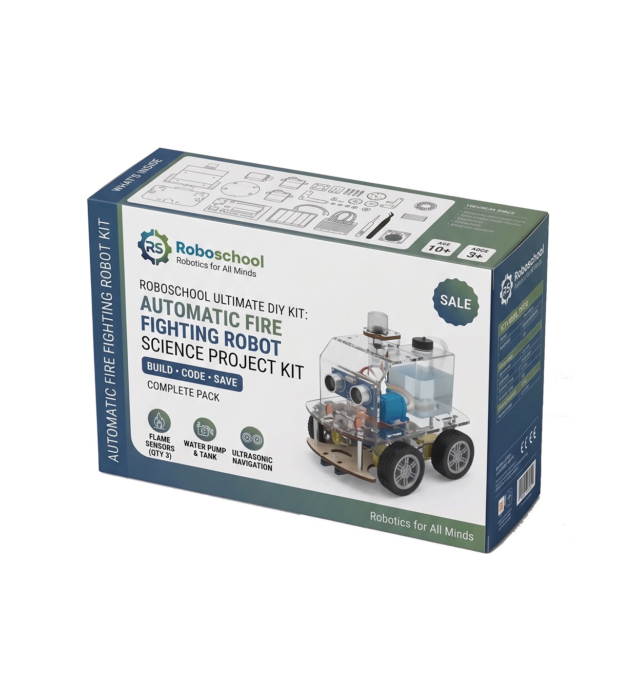 Automatic Fire Fighting Robot Science Project Kit with Flame Sensors & Water Pump | School Exhibition Model