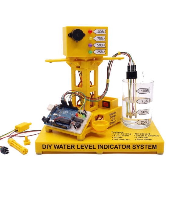 DIY Water Level Indicator Kit โ Unboxed Components & Circuit View Components and circuit wiring diagram for DIY water level indicator and alarm kit for school science projects