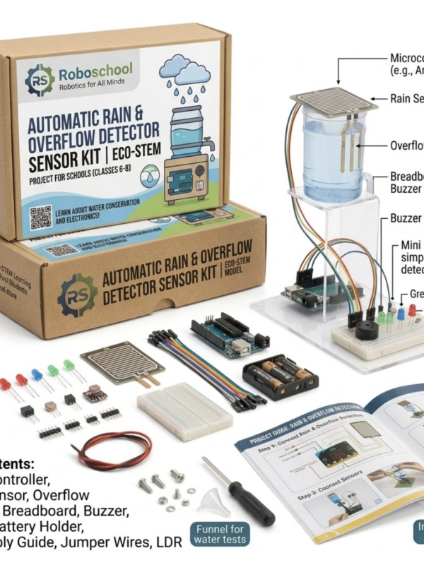 Roboschool Automatic Rain & Overflow Detector Sensor Kit – Eco-STEM Project Roboschool automatic rain and overflow detector sensor kit for school science exhibition eco STEM project for Classes 6 to 8