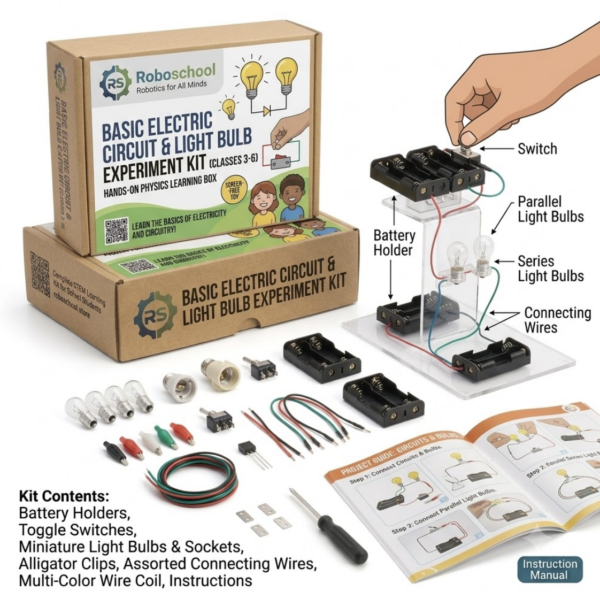 Roboschool basic electric circuit and light bulb experiment kit screen free physics learning toy for school students in Classes 3 to 6