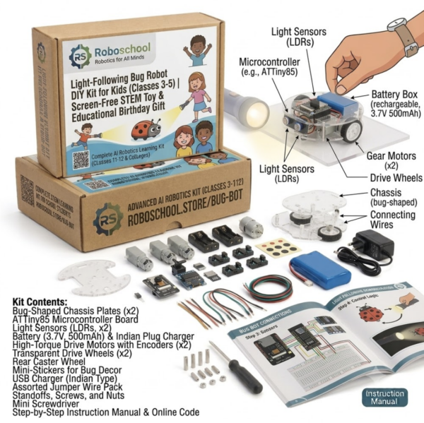 Roboschool light following bug robot DIY kit screen free STEM educational toy for kids in Classes 3 to 5