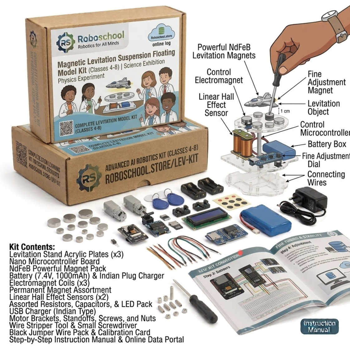 Roboschool magnetic levitation suspension floating model kit science exhibition physics experiment for school students in Classes 4 to 8