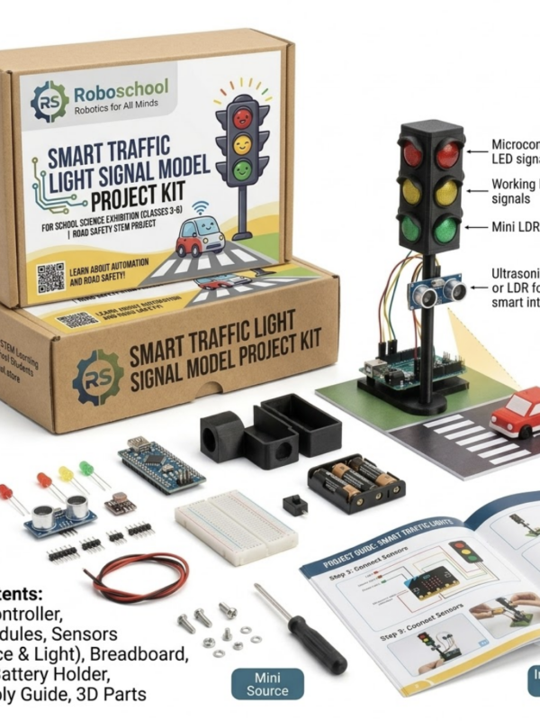 Roboschool smart traffic light signal model kit for school science exhibition road safety STEM project for Classes 3 to 6